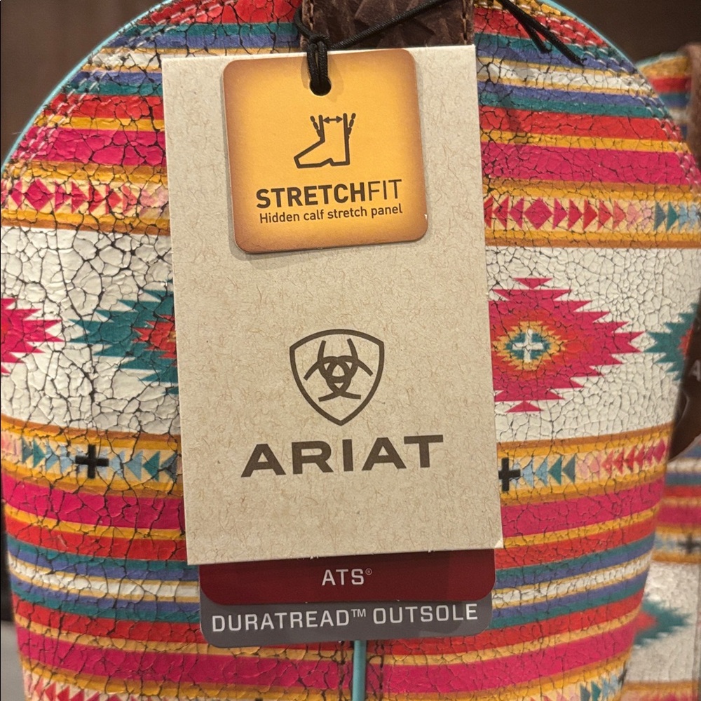 Ariat Tan Southwest Embossed Bubblegum Serape Round Up Square Toe StretchFit - Picture 11 of 14
